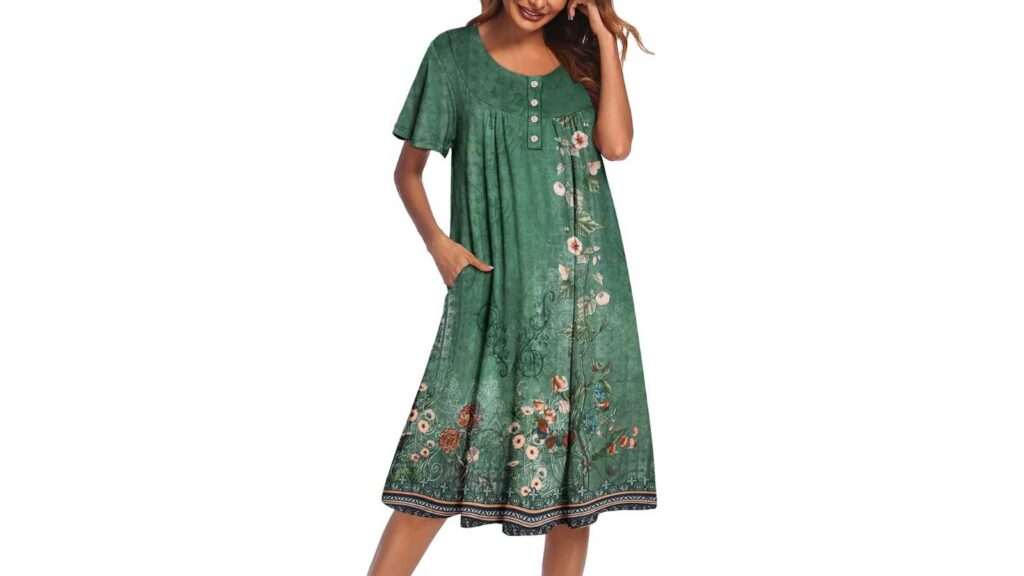 Floral Pocket Nightgown – Everyday House Dress with Storage