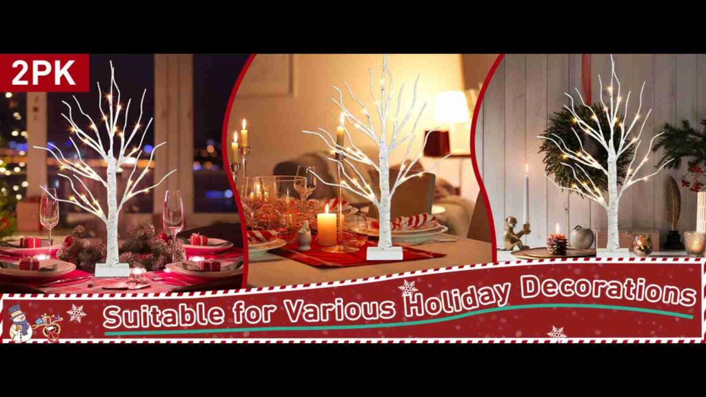 Best Indoor Christmas Decorations : 2FT Birch Tree with LED Lights